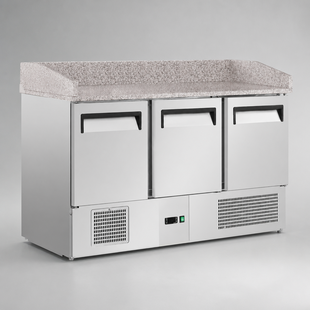 Commercial 3 Door Pizza Prep Counter Fridge 368Ltr Stainless Steel