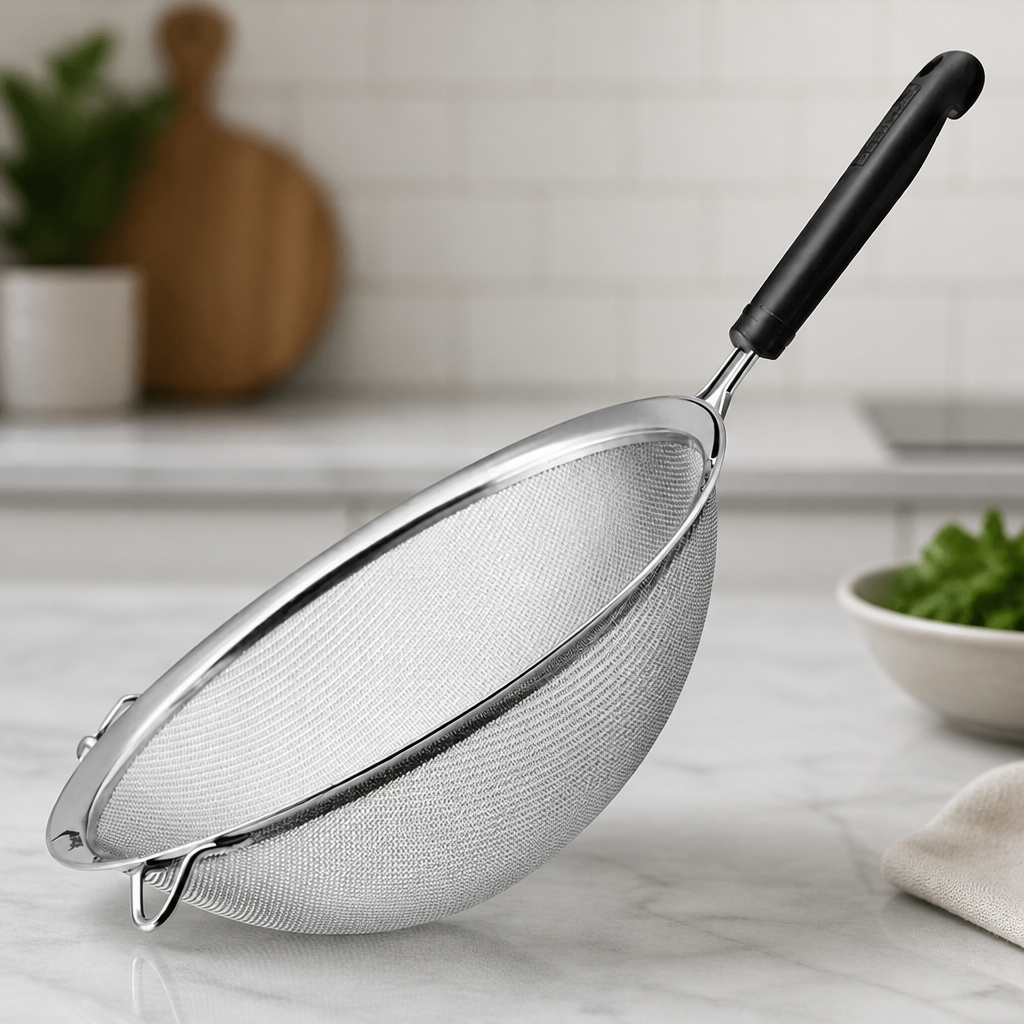 Commercial Stainless Steel Strainer 250mm with Ergonomic Handle