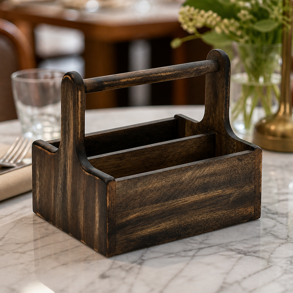 Commercial Wooden Table Caddy Condiment Holder 2 Pack Black