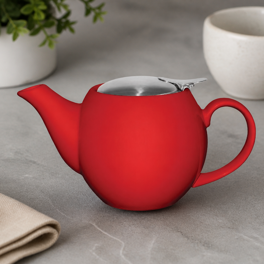 Commercial Teapot 510ml Red Stainless Steel Infuser Dishwasher Safe