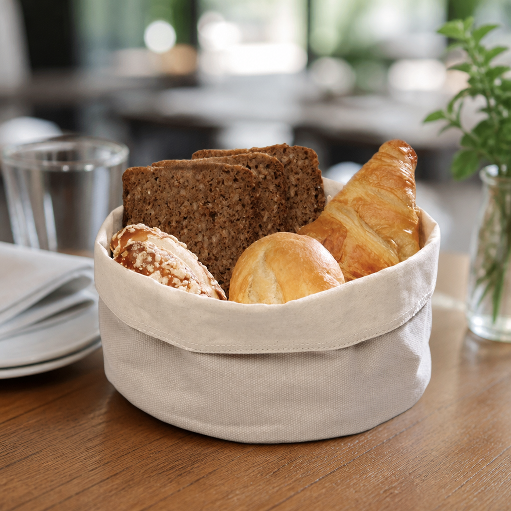 Large Round Canvas Bread Basket for or Tabletop Use