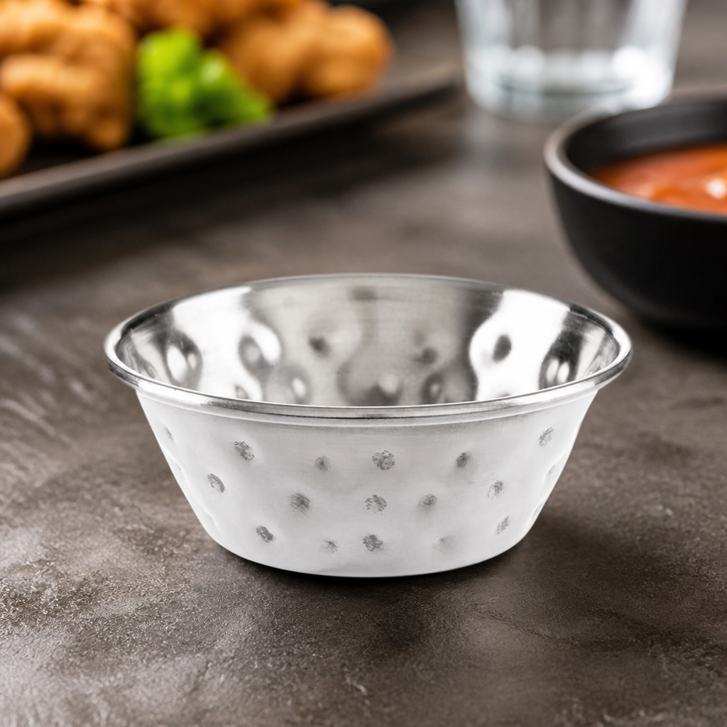 Hammered Stainless Steel Sauce Cups 45ml (12 Pack)