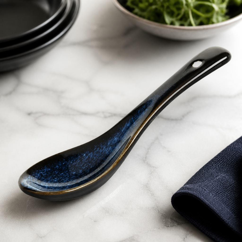 Commercial Stoneware Soup Spoons Set of 12 Midnight Blue
