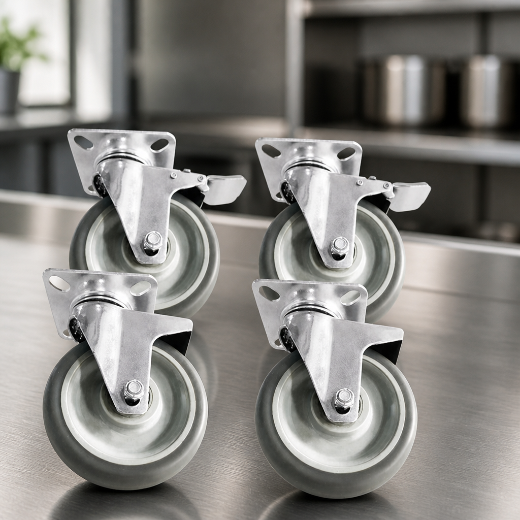 Commercial Banqueting Trolley Castors Set of 4 Metal Polyurethane