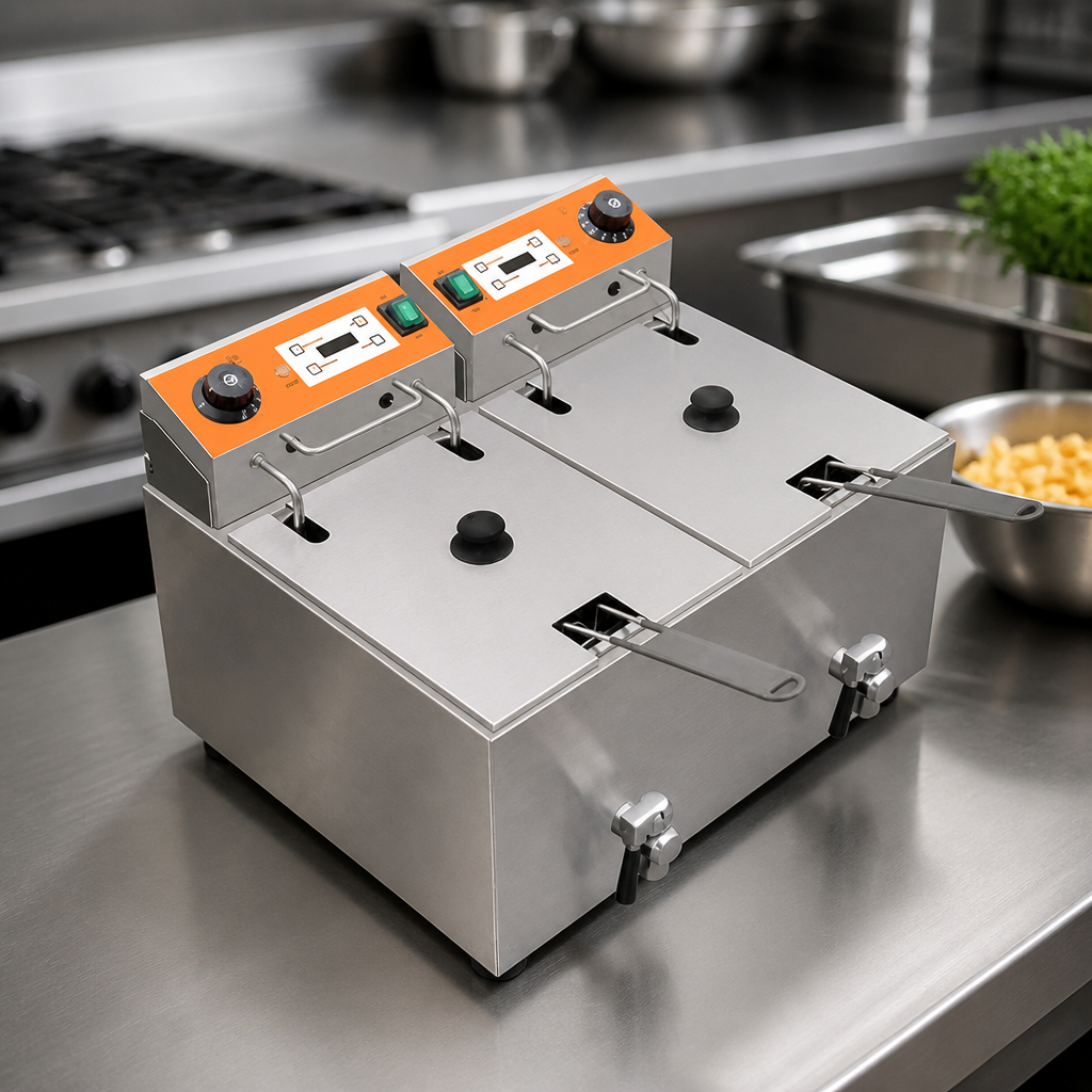 Countertop Electric Fryer Twin Tank 2 x 8L 16Ltr 3kW