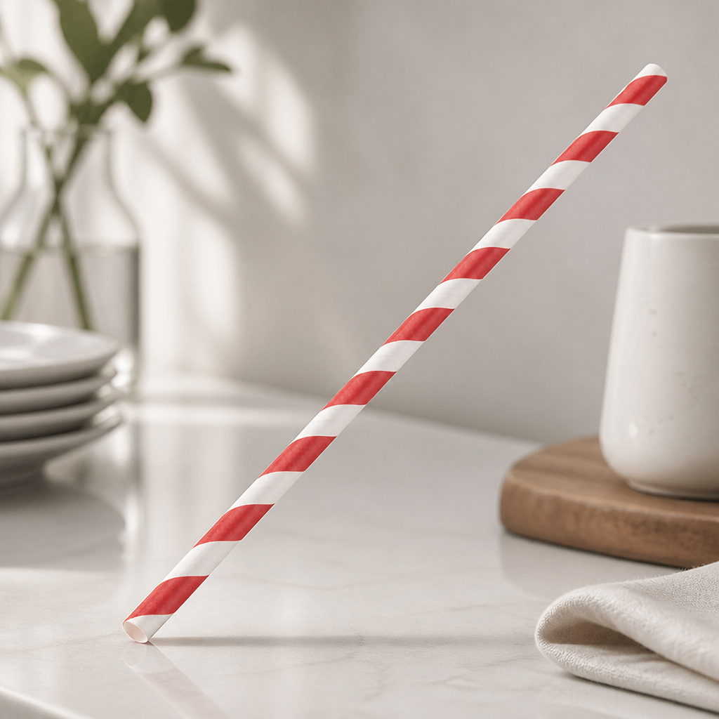 Compostable Paper Straws Red Stripes 250 Pack Catering Supplies