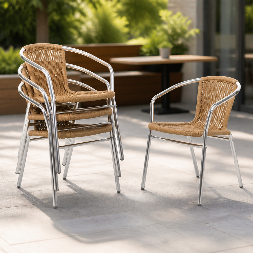 Commercial Outdoor Aluminium and PE Wicker Chairs 4 Pack