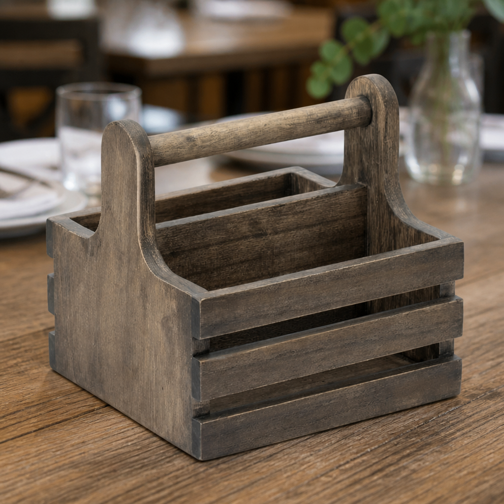 Commercial Wooden Condiment Holder Caddy Set of 2