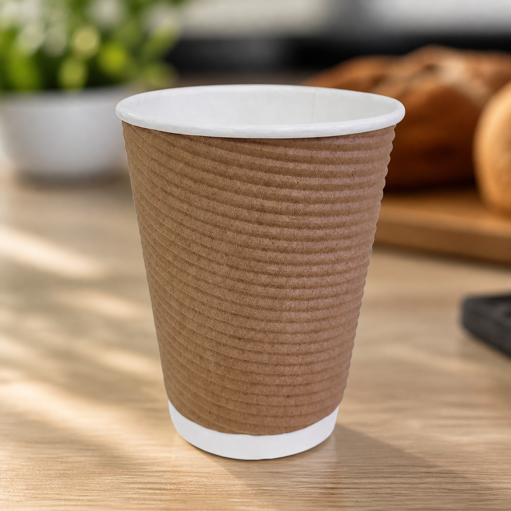 Recyclable Disposable Coffee Cups 340ml 12oz Ripple Wall 500 Pack