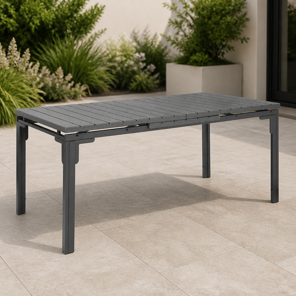 Commercial Grey Slatted Extendable Outdoor Dining Table 895mm