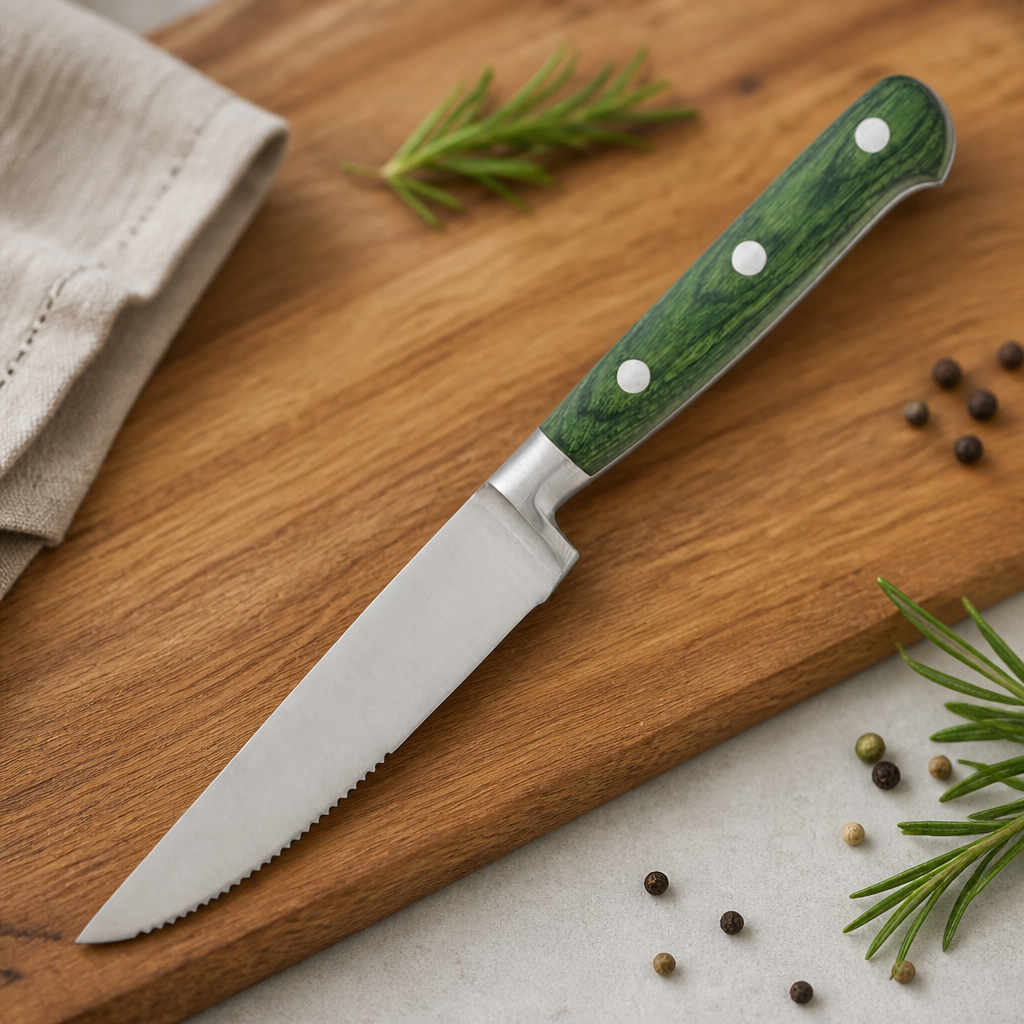 Commercial Steak Knives 258mm Green Handles Pack of 6