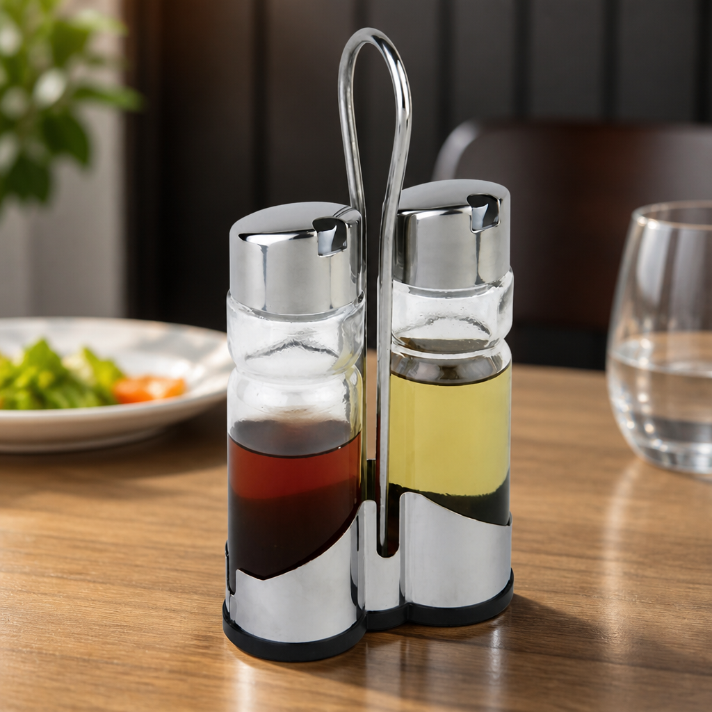 Commercial Stainless Steel Condiment Holder Set with Cruets