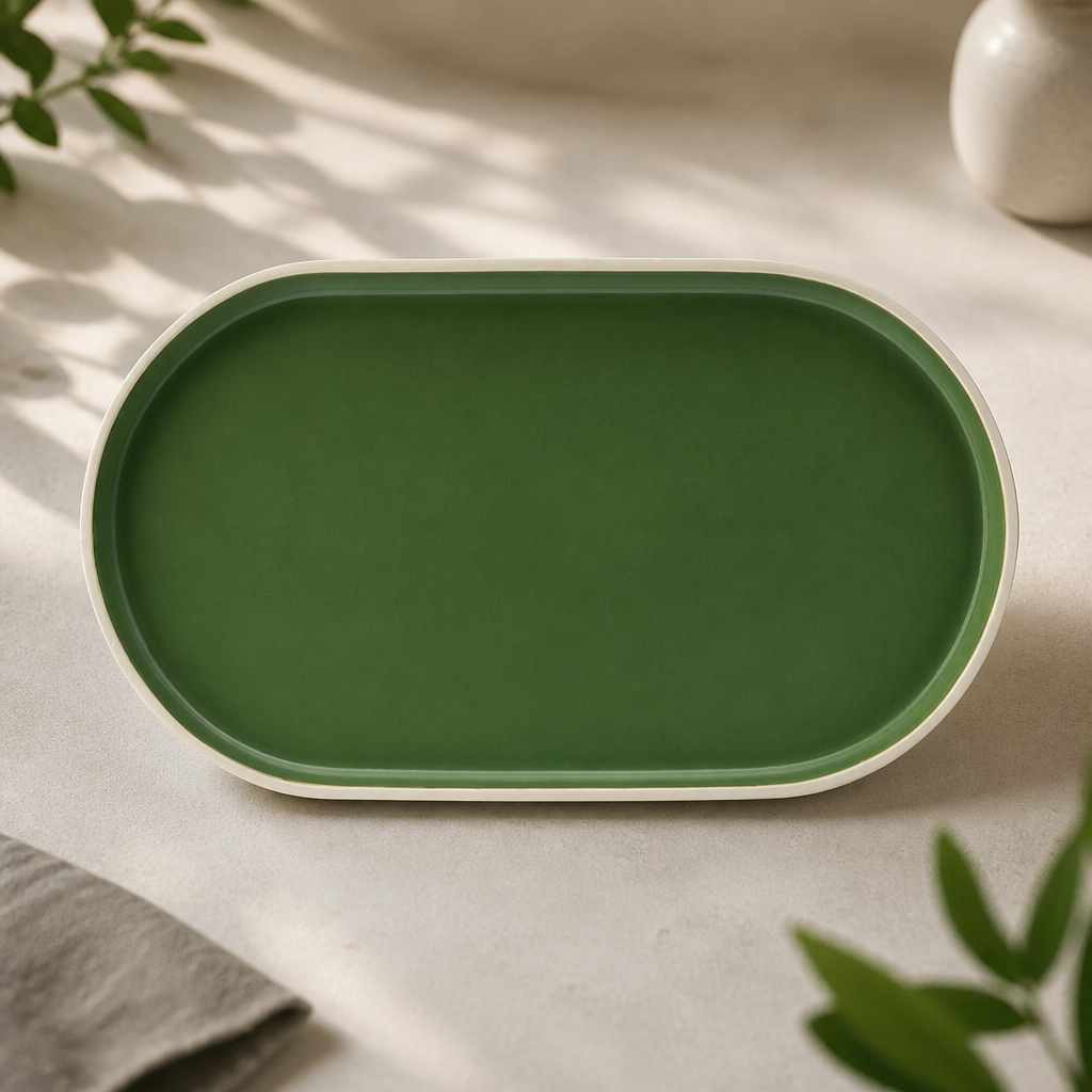 Commercial Vitrified Porcelain Platters 310x175mm Forest Green