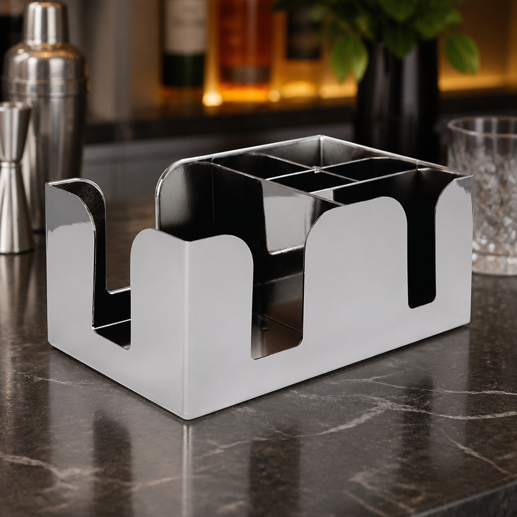 Commercial Chrome Bar Caddy for Napkin Dispensers and Accessories