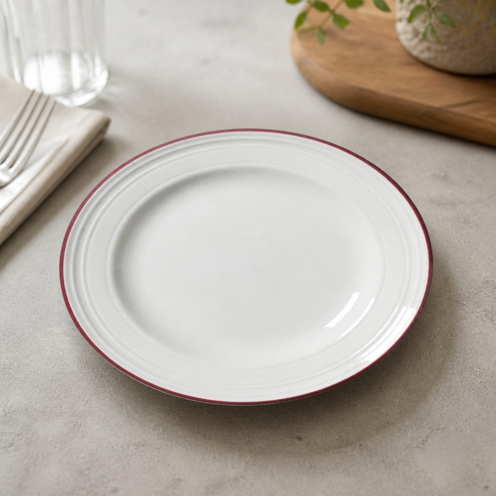 Bead Maroon Band Plates 165mm Set of 12 for Commercial Dining