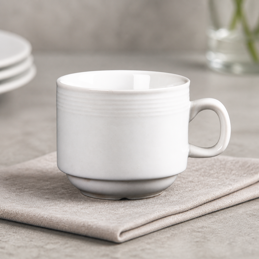 200ml Commercial Stacking Tea Cups Set for Catering 12 Pack