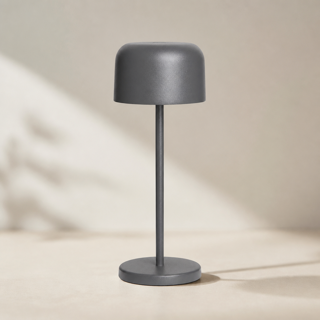 USB-Powered Grey Table Lamp 200mm Cordless Design Indoor Outdoor