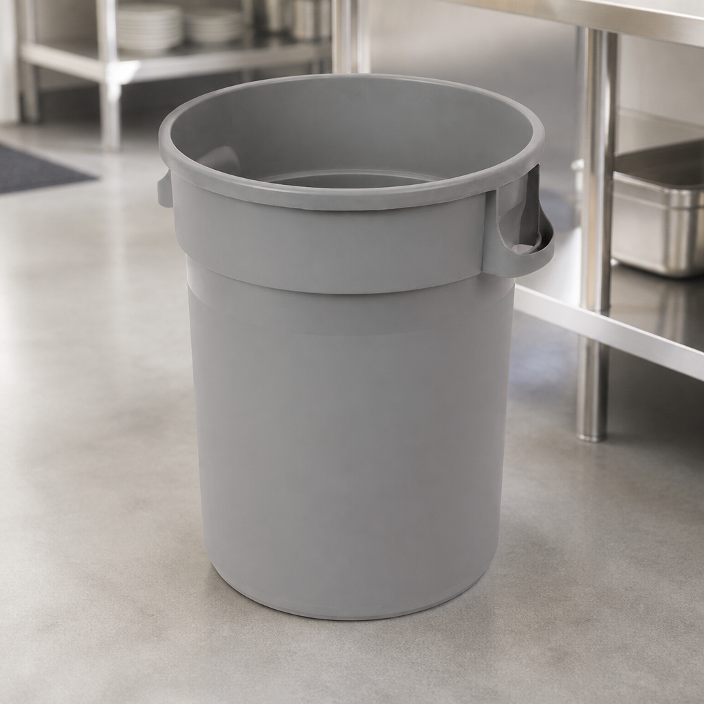 Commercial Heavy-Duty Round Waste Bin 120Ltr Grey Plastic