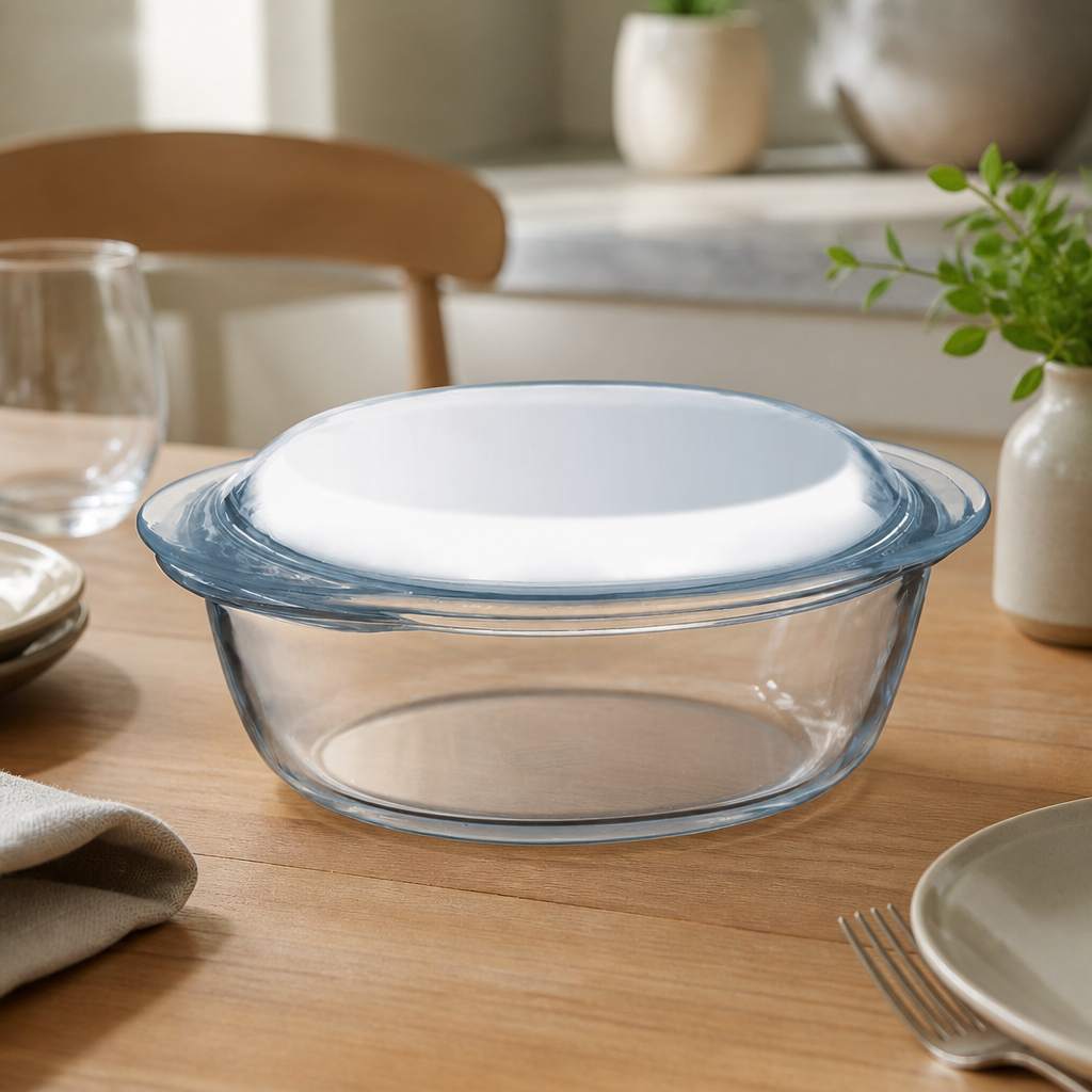 2.1L Commercial Round Casserole Dish with Lid and Ergonomic Handles