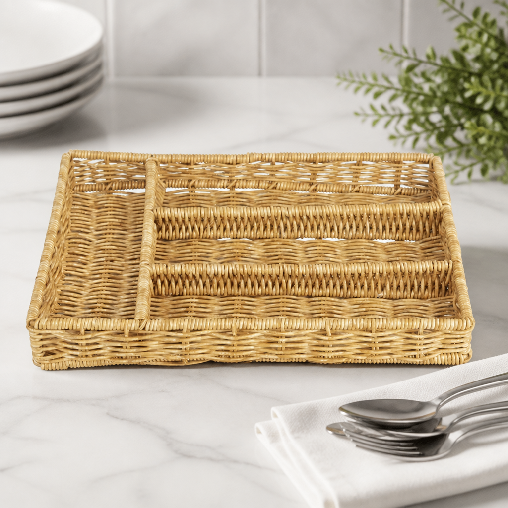 Commercial Cutlery Organiser Light Brown 340x250mm Polywicker