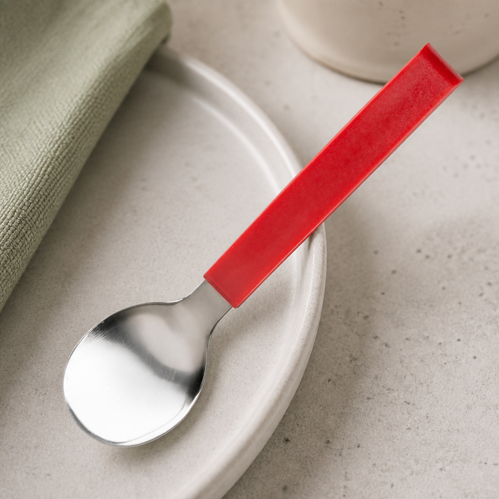 Commercial Dessert Spoons Red 12 Pack 18/10 Stainless Steel