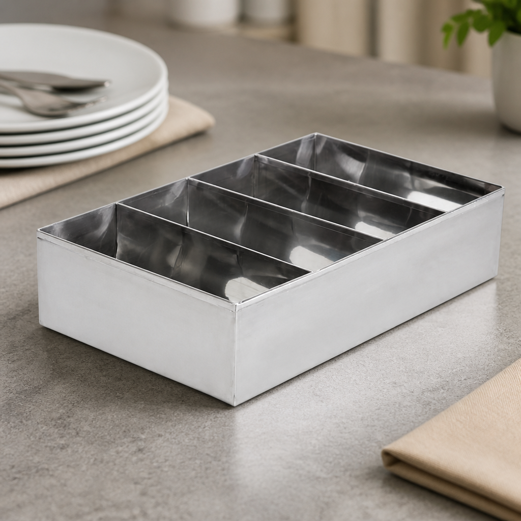 Commercial Stainless Steel Cutlery Holder with Four Compartments