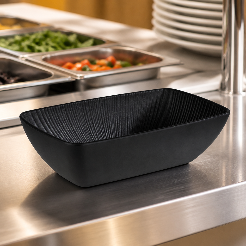 Commercial Melamine Bowl GN 1/4 Black 1.5Ltr 265x162mm
