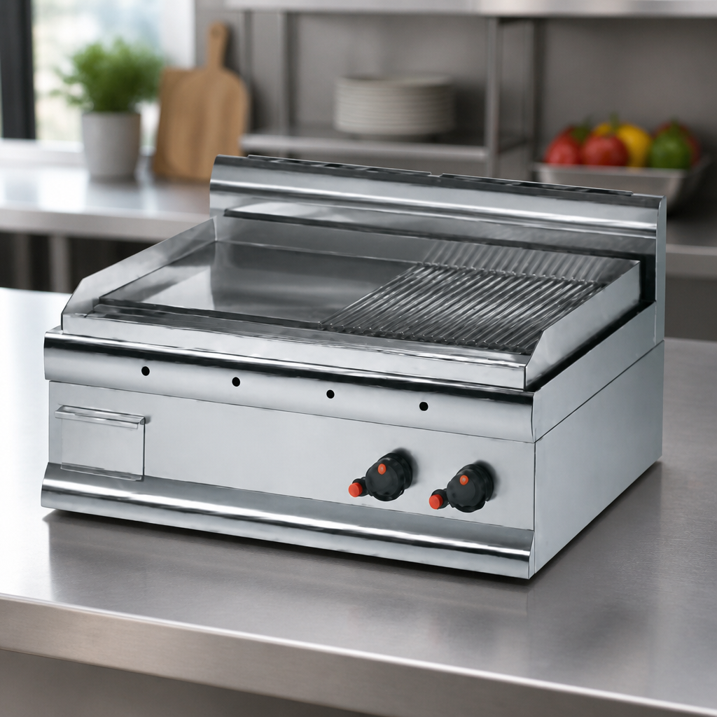 Commercial Half Ribbed Dual Zone Electric Griddle 712x405mm