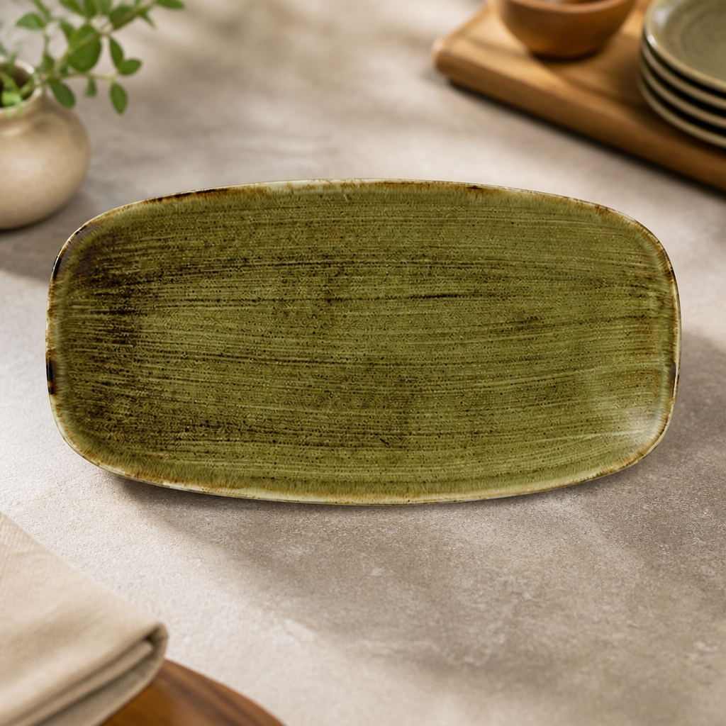 Commercial Oblong Plates 11.75 x 6 Inch Olive 12 Pack