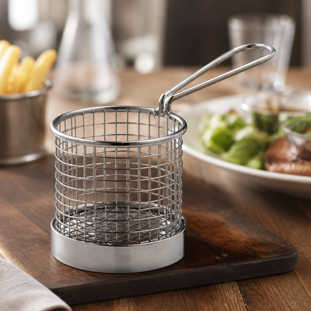 Commercial Round Chip Basket 80mm with Handle for Serving