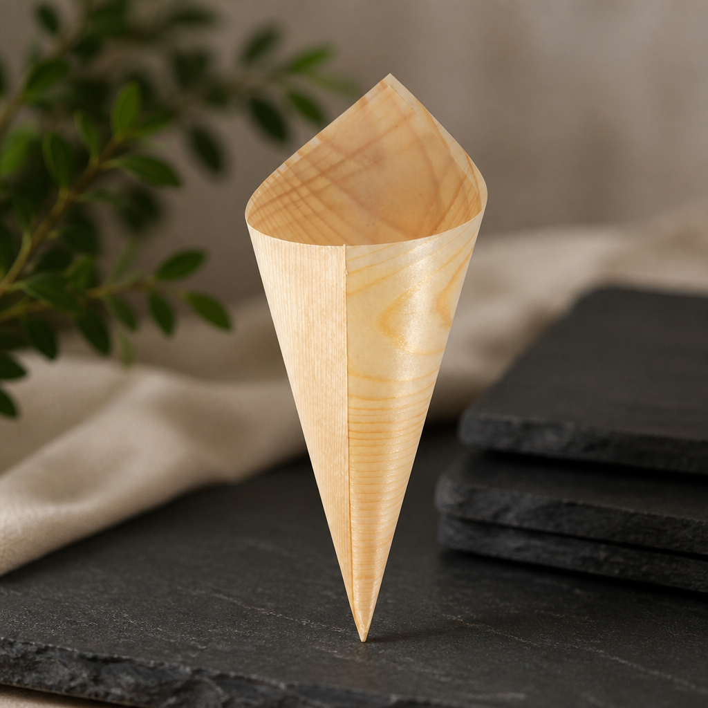 Commercial Wooden Canape Cones 75mm - 100 Pack