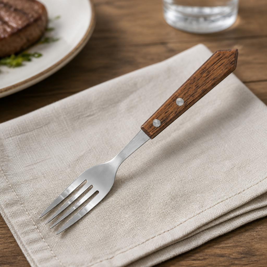 Commercial Steak Forks 103mm Acacia Wood Handles 12 Pack