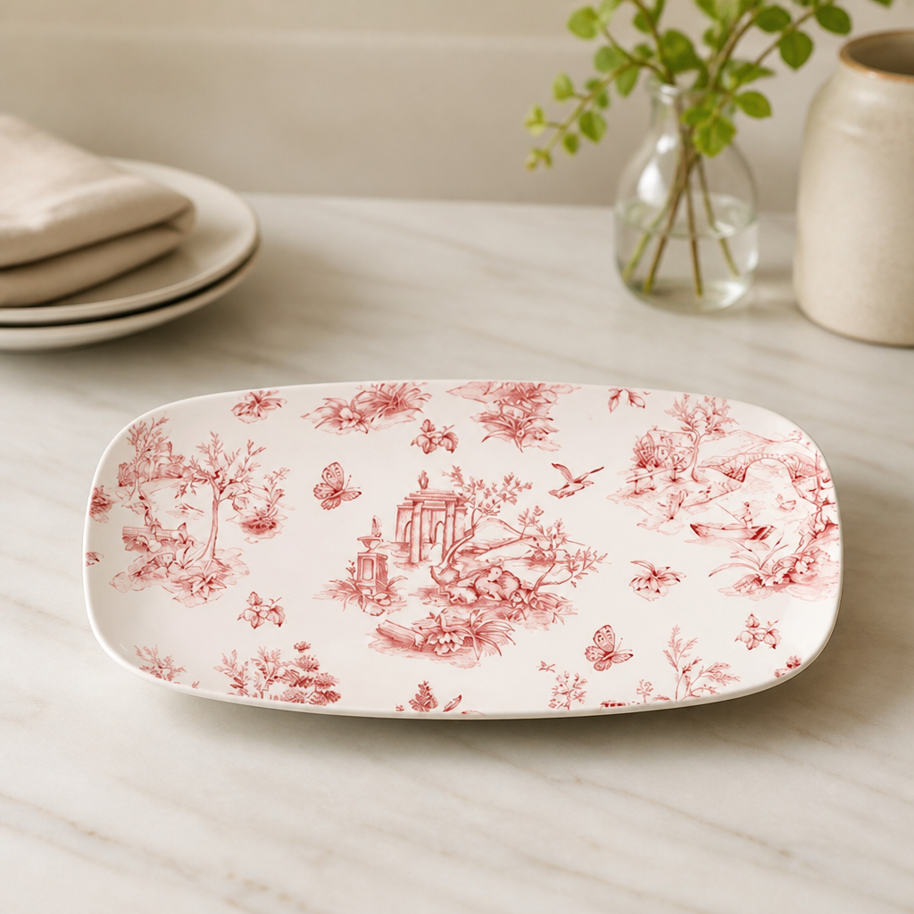 Commercial Rectangular Plates 298mm Cranberry Toile 12 Pack