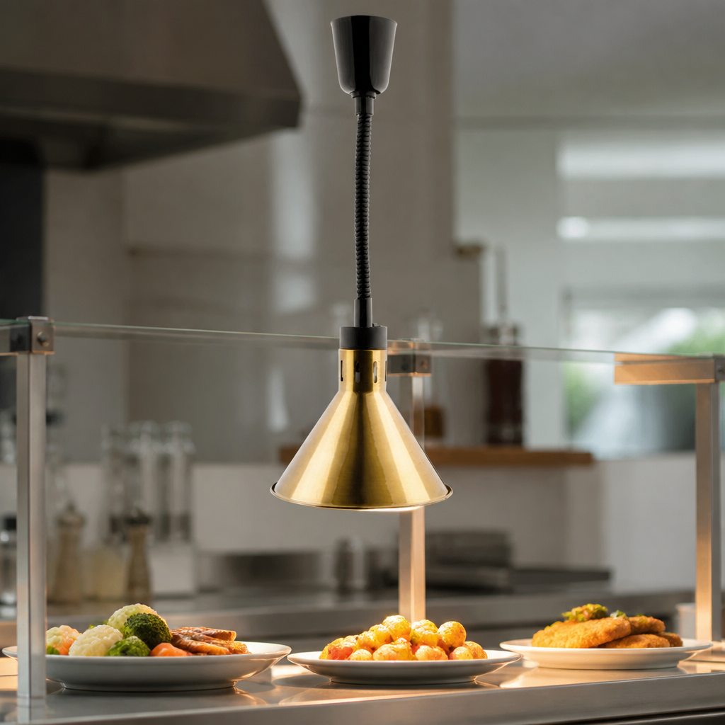 Commercial Heat Lamp Conical Retractable Shade Pale Gold Finish