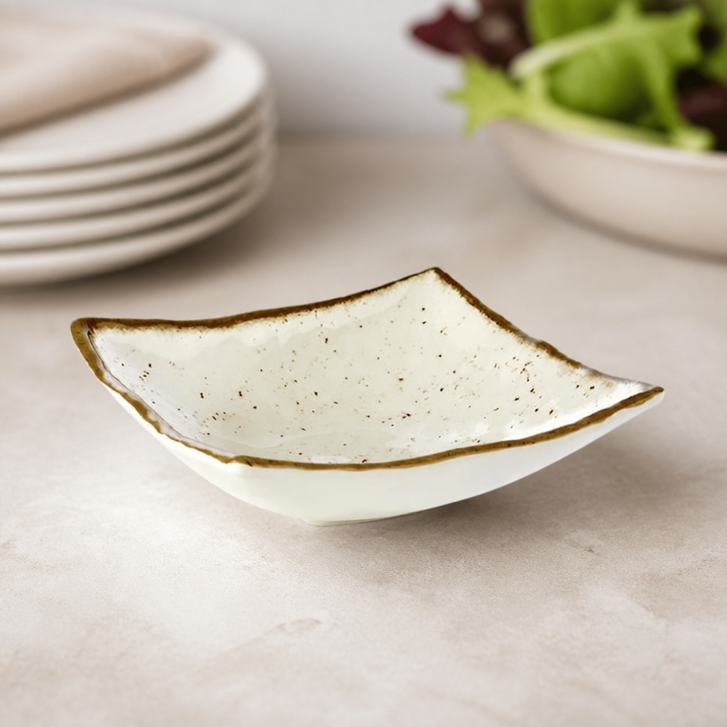190mm Square Melamine Plate with Elevated Corners for Catering