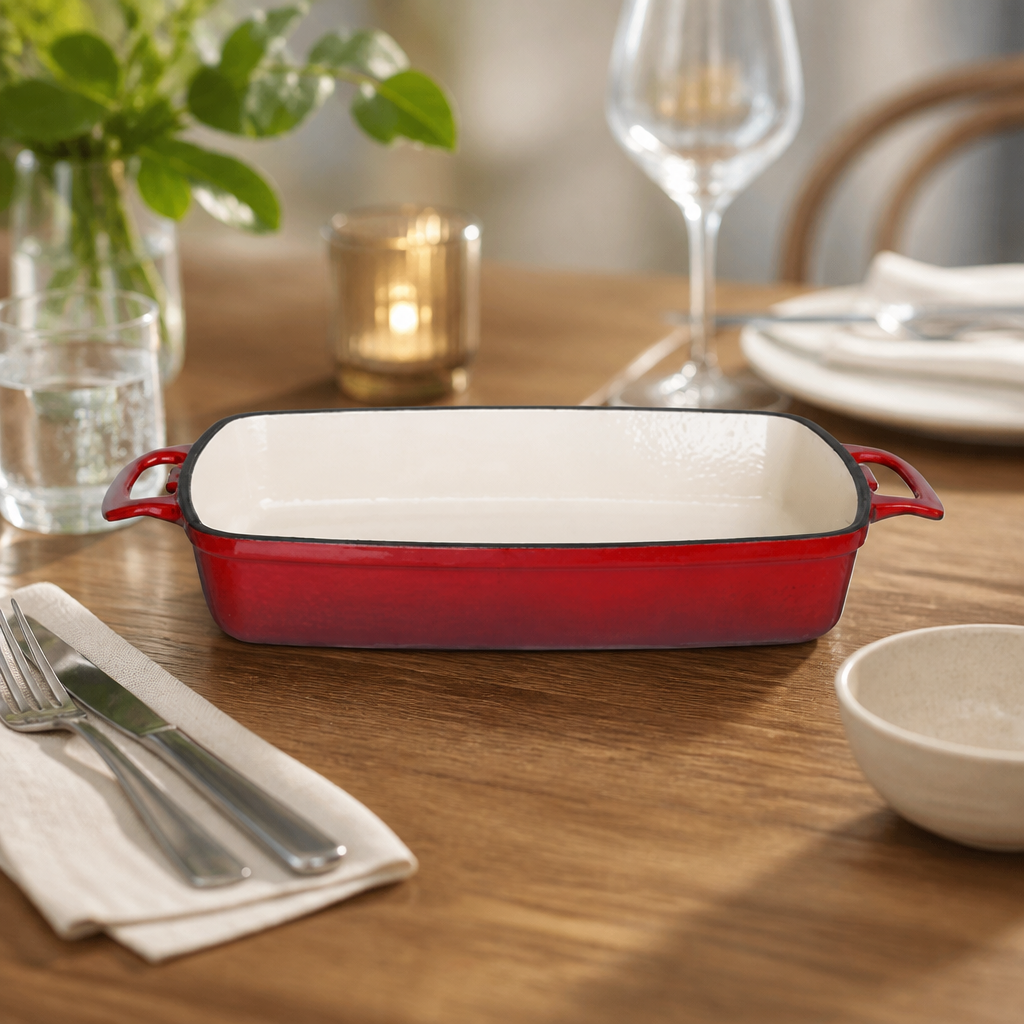 Commercial Cast Iron Casserole Dish 1.8Ltr Red Gratin Dish
