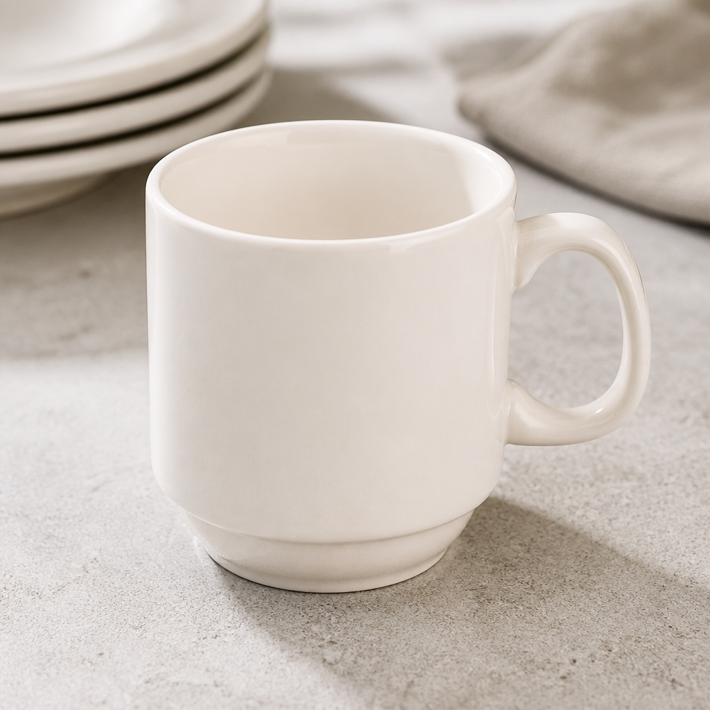 Commercial Stacking Mugs 285ml Porcelain Set of 12