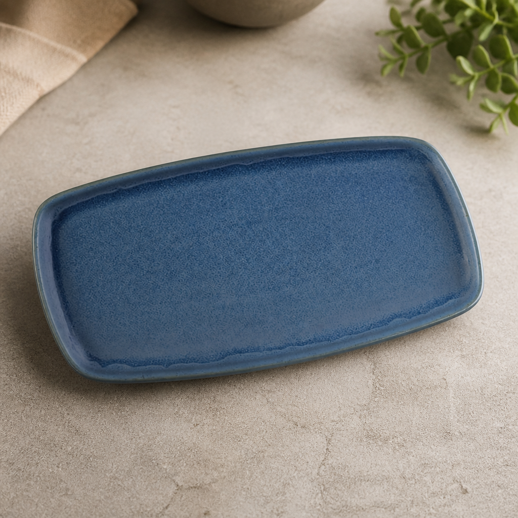 Commercial Oblong Plates 287x146mm Blue Super Vitrified Ceramic
