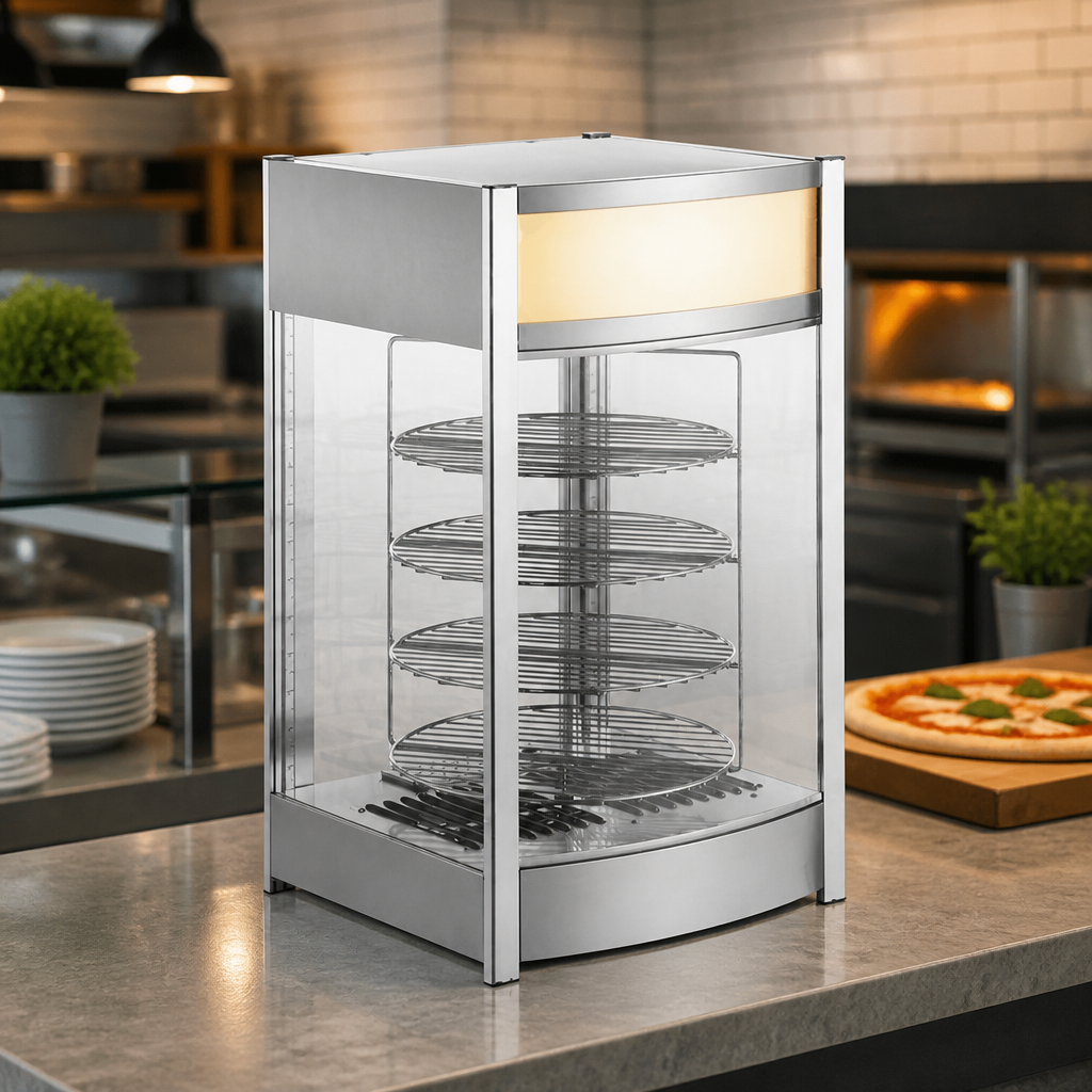 4 Tier Heated Pizza Display Merchandiser for 14" Pizzas