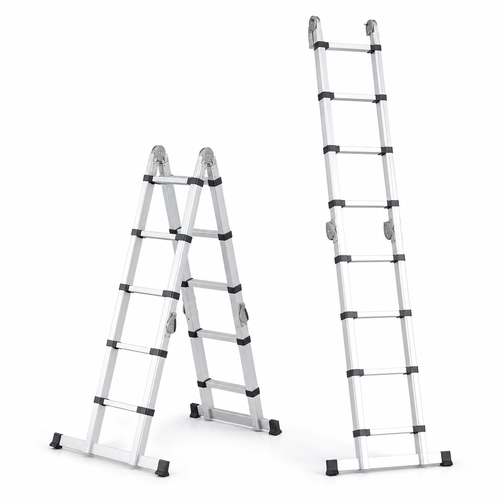 Adjustable A-Frame and Extension Ladder with 3 to 6 Rungs