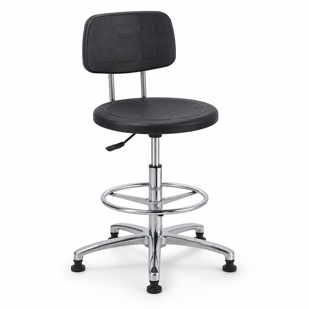 Adjustable PVC Seat Assembly Lab Stool with Foot Rest