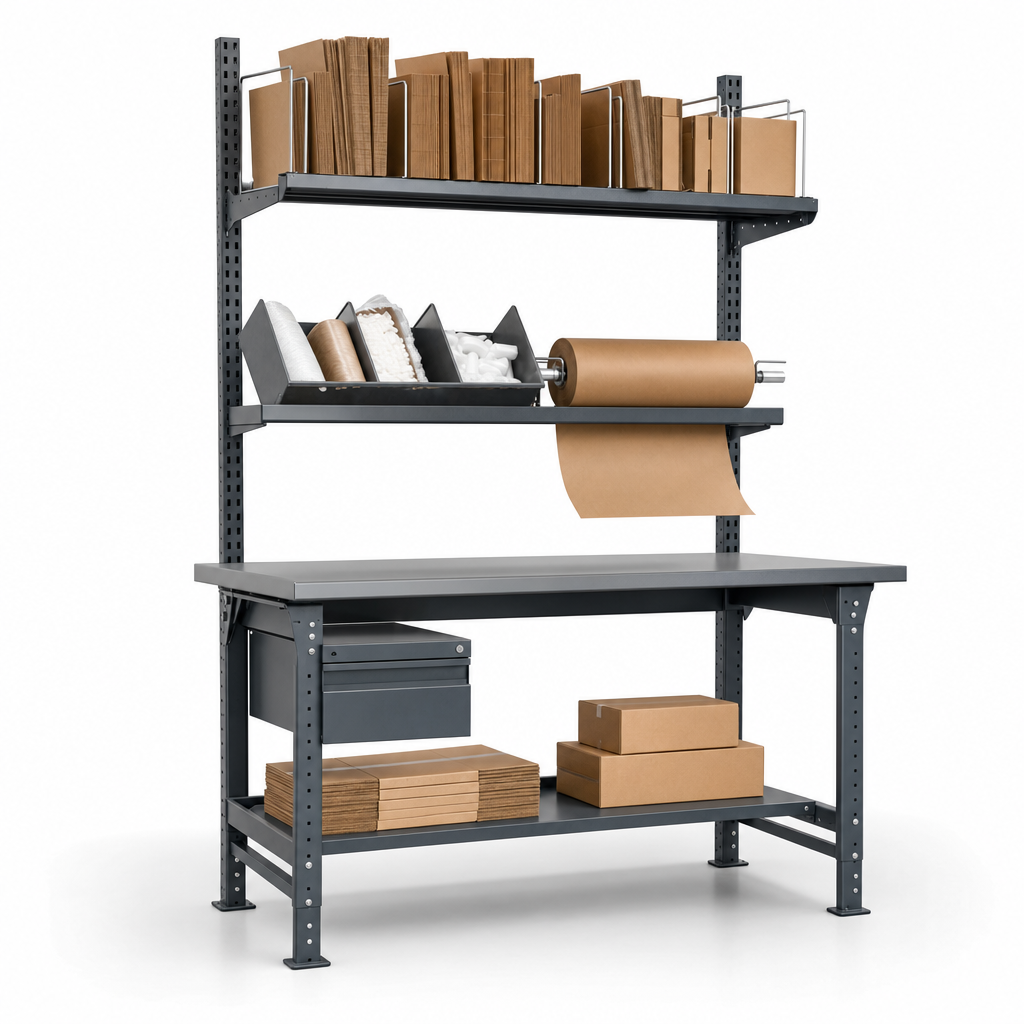 Adjustable Steel Packing Stations with Shelving