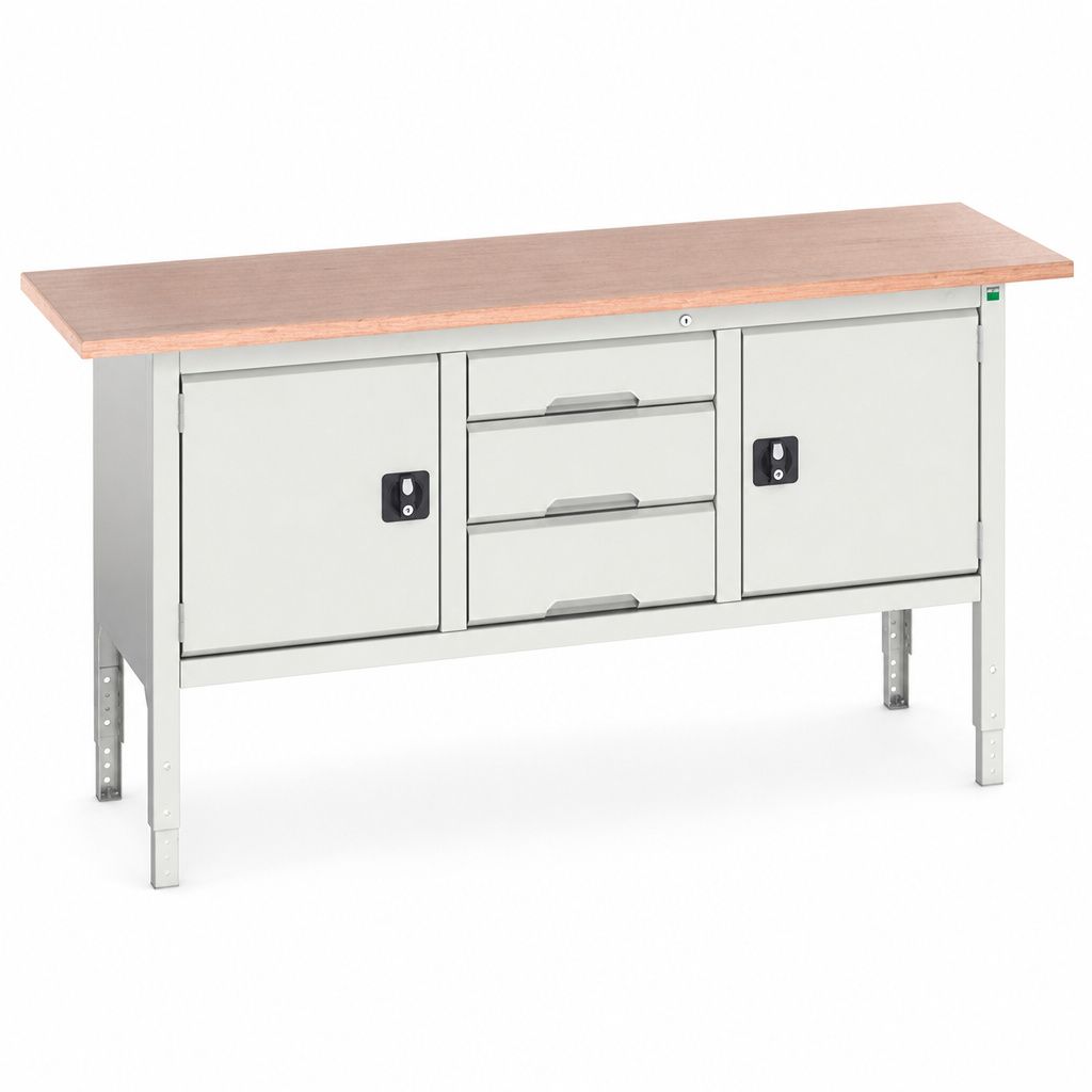 Adjustable Steel Workbench with Drawer and Cabinet 1750 x 600mm