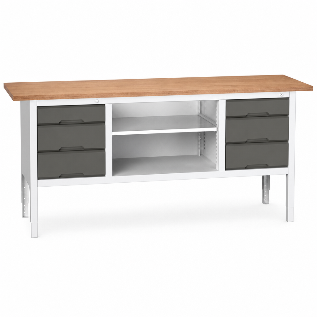 Adjustable Workbench with Drawers and Shelves 830-930 x 2000 x 600mm