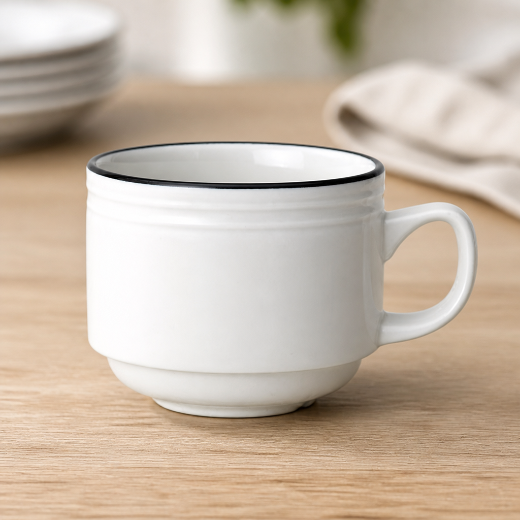 Commercial Stacking Cups 200ml Black Band 12 Pack