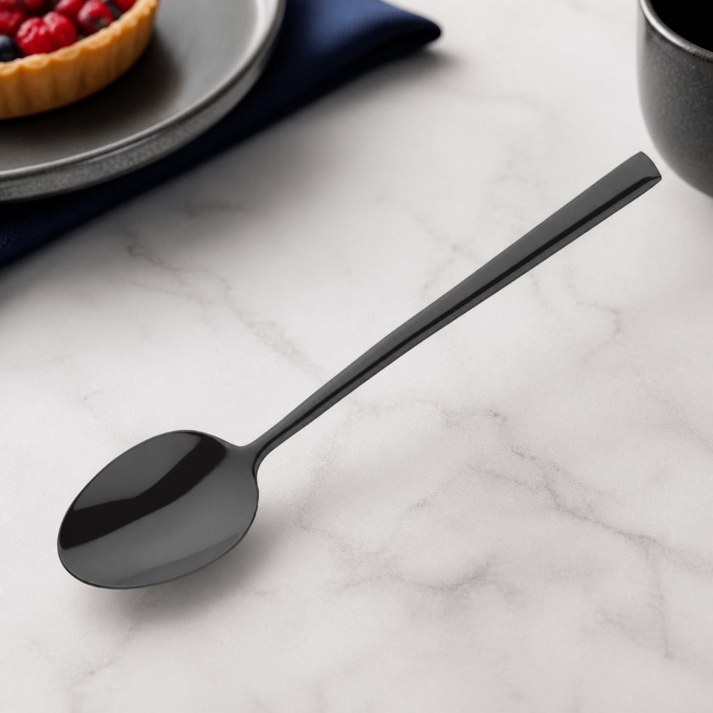 Black Dessert Spoons 12 Pack Stainless Steel Commercial Cutlery
