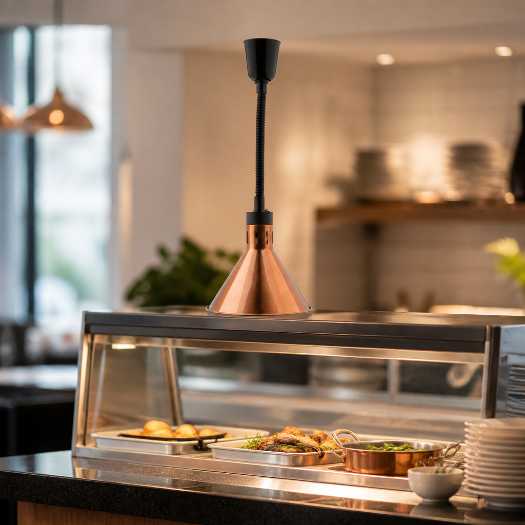 Commercial Conical Retractable Heat Shade Copper Finish 250W