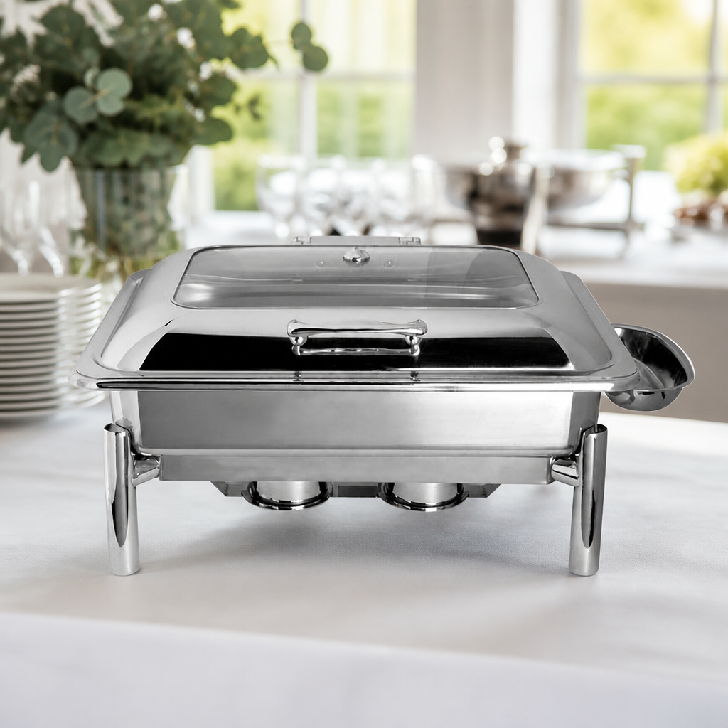 Commercial Rectangular Chafing Dish With Stand 7.6Ltr Silver