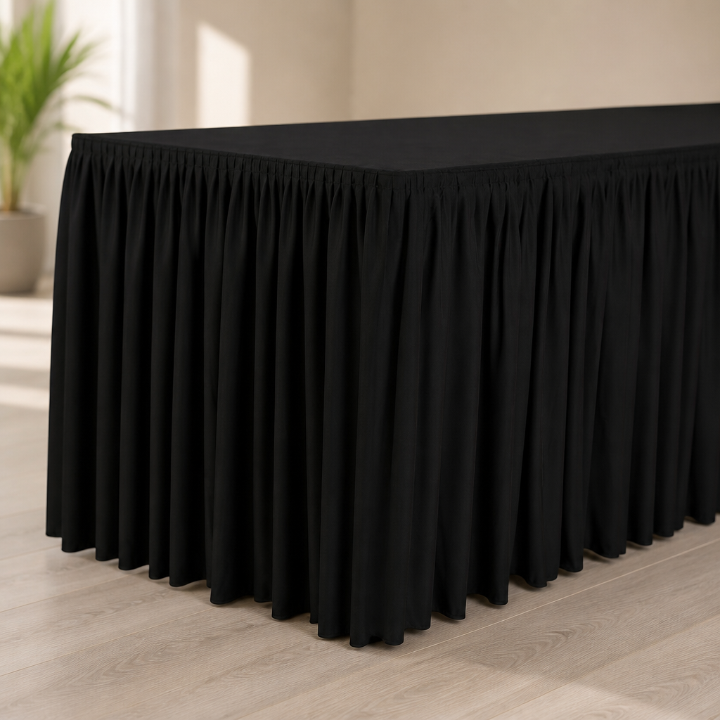 Commercial Table Cover with Skirting Plisse Style 750x1820mm Black