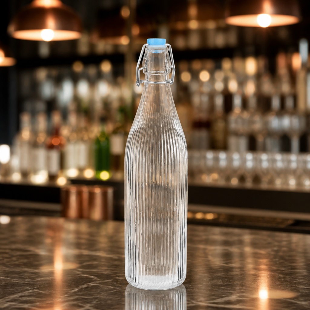 Commercial Glass Water Bottles 1Ltr Swing Top 6 Pack